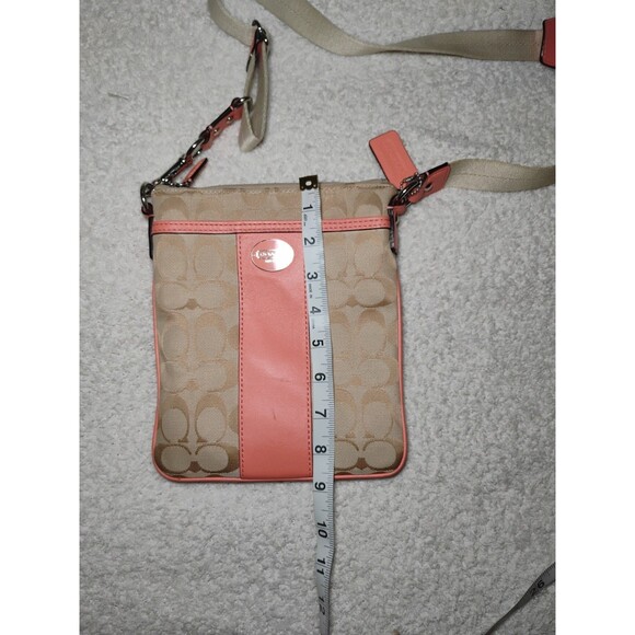 COACH Heritage Signature Stripe Swingpack F4886 Orange/Coral Logo Fall Mini - Picture 15 of 15